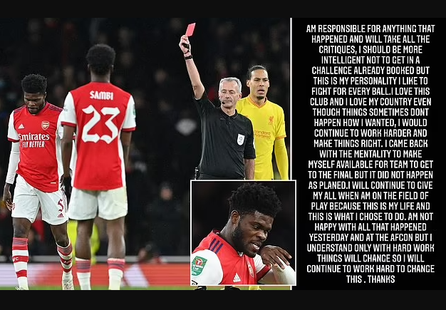 I Am Responsible For Anything, I Should Be More Intelligent’ – Thomas Partey Issues Apology To Arsenal Fans After His Red Card Against Liverpool In Carabao Cup Semi-final | MarvelTvUpdates