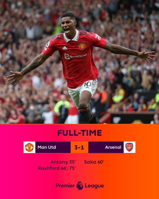 EPL: Man United End Arsenal’s Unbeaten Record This Season After Thrashing Them 3-1 At Old Trafford | MarvelTvUpdates