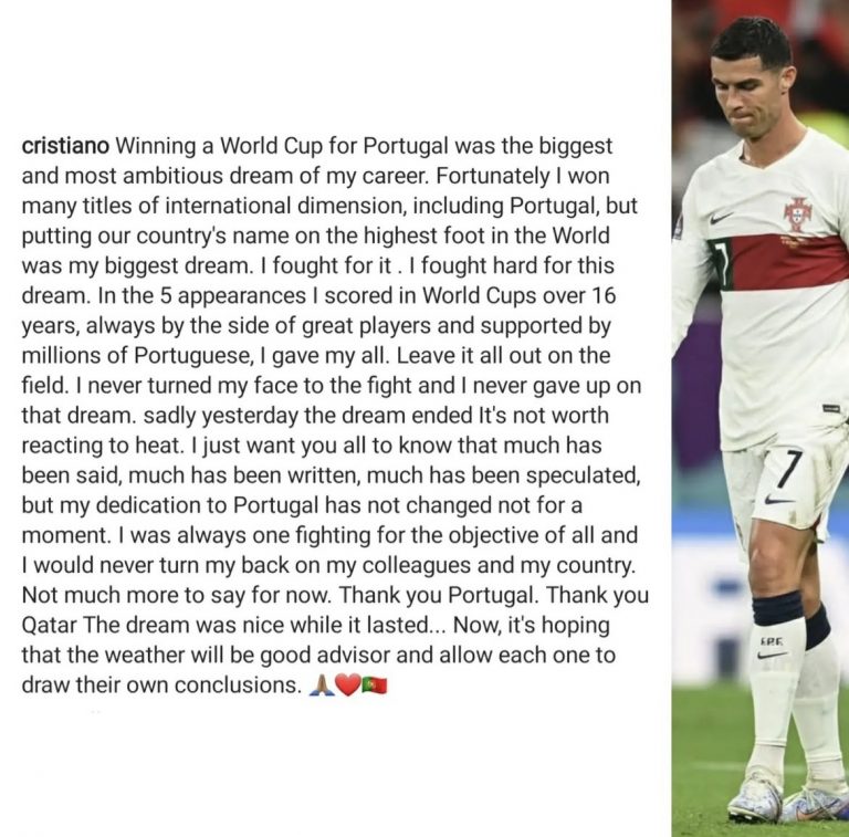 Cristiano Ronaldo Breaks His Silence After His Home Country, Portugal Crashed Out In The World Cup | MarvelTvUpdates