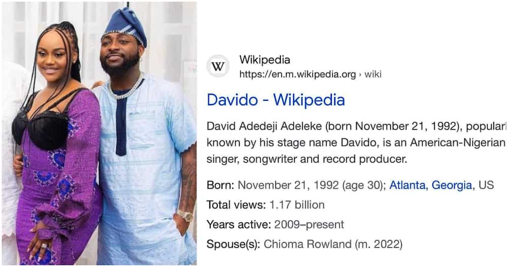 After Paying Chioma’s Bride Price, Singer Davido Updates His Marital Status On Wikipedia | MarvelTvUpdates