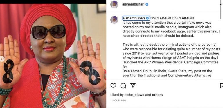 Aisha Buhari Denies Sharing New CBN Directive On N500 And N1000 Notes On Instagram | MarvelTvUpdates