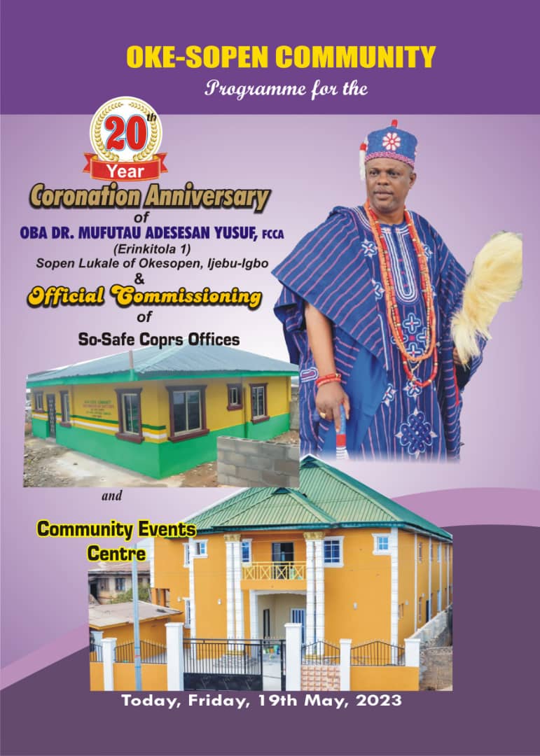 EXCLUSIVE: Oba Dr. Mufutau Yusuf Sets To Celebrate 20th Anniversary, Commissioning Of So-Safe Corps Offices And Community Event Centre In Ijebu-Igbo | MarvelTvUpdates