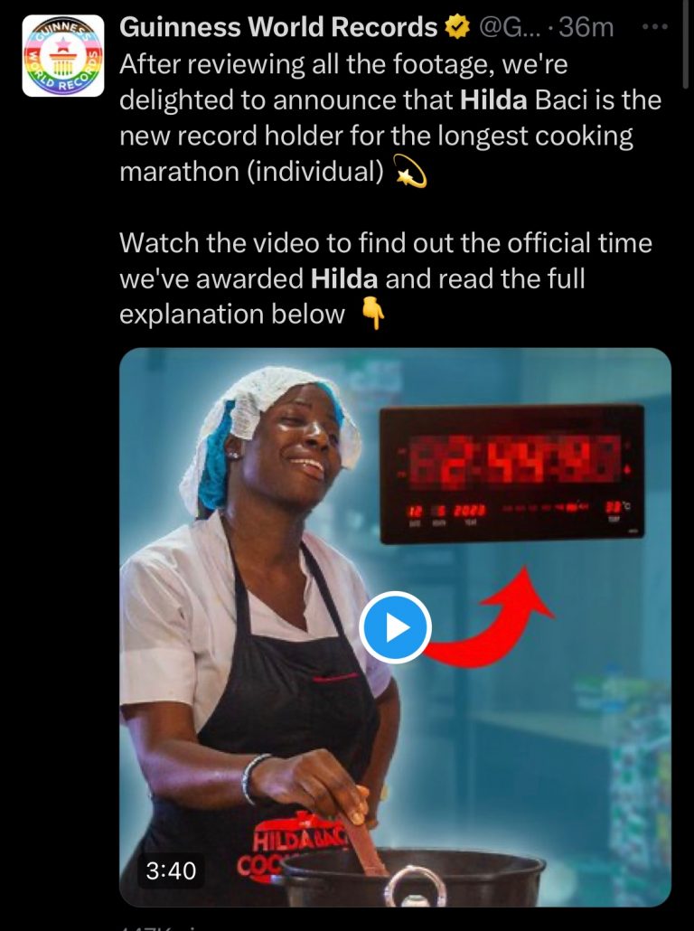 JUST-IN: Guinness World Records Announce Nigerian Chef, Hilda Baci As The New Record Holder For The Longest Cooking Marathon (Individual) | MarvelTvUpdates