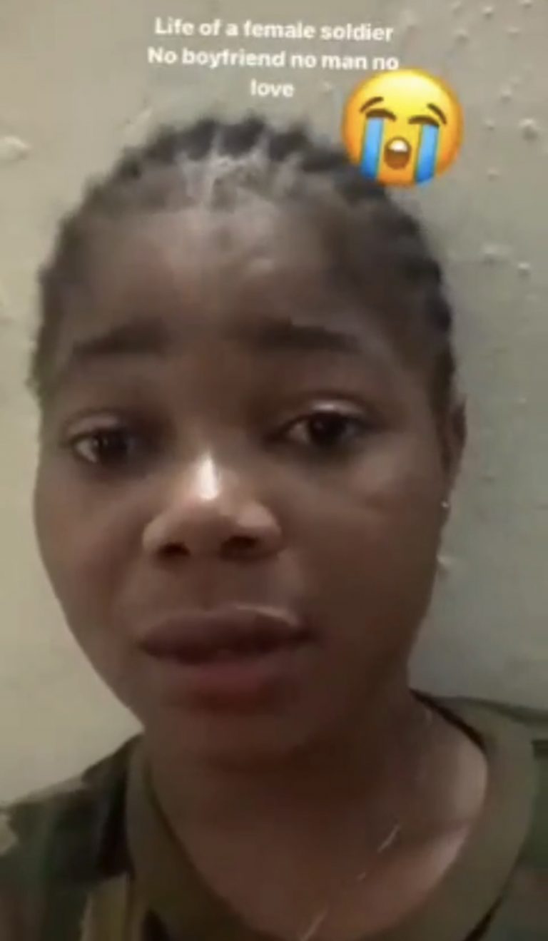 “No Love, No Boyfriend” – Female Soldier Sheds Tears For Not Being Wooed By Men (VIDEO) | MarvelTvUpdates