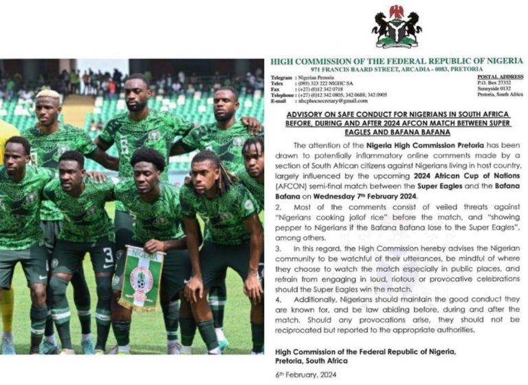 AFCON Semi-Final; Nigeria High Commission Issues Advisory Ahead Super Eagles, South Africa Clash | MarvelTvUpdates