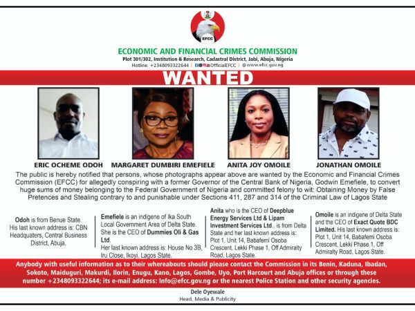 EFCC Declares Godwin Emefiele’s Wife, 3 Others Wanted | MarvelTvUpdates