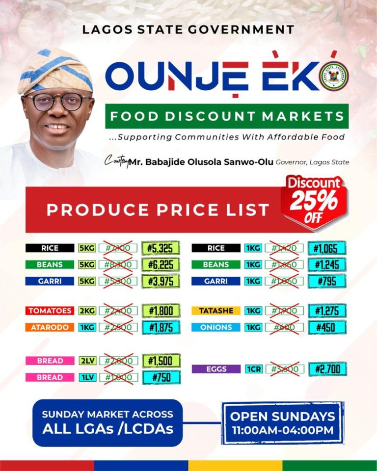 Lagos State Govt To Open ‘Ounje Eko’ Discounted Food Markets On Sunday | MarvelTvUpdates 