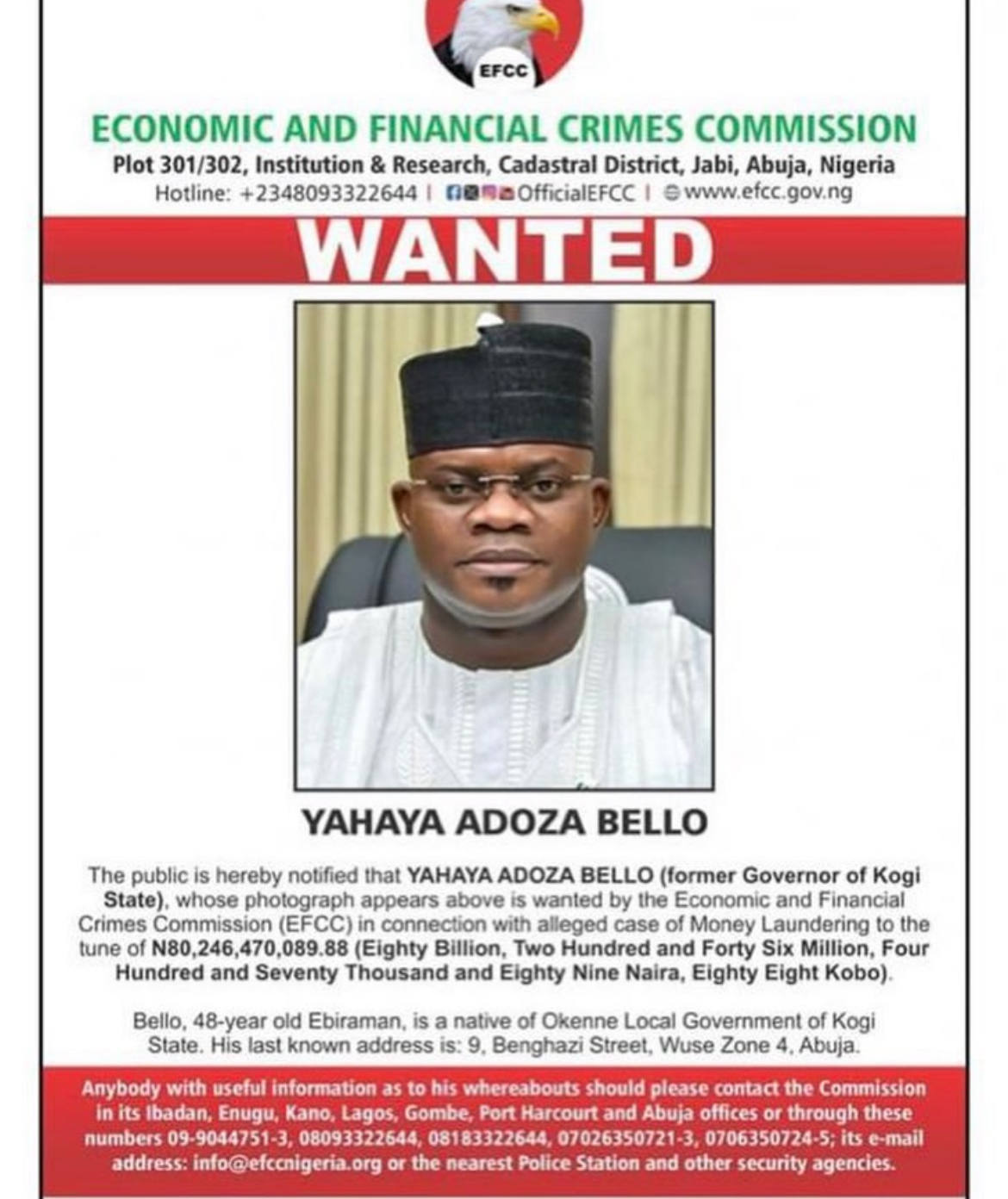 Former-Kogi Governor Yahaya Bello Declared Wanted By EFCC For N80bn Fraud | MarvelTvUpdates
